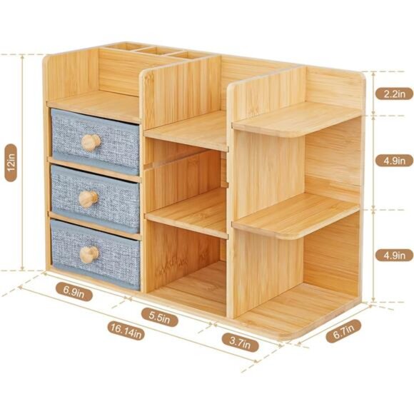 Makeup Organizer Countertop,Cosmetic Skincare Organizers With 3 Brush Holders - Picture 6 of 7